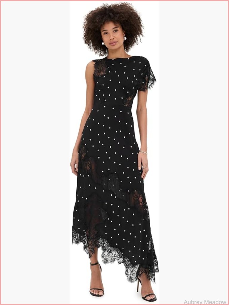 Bias-Cut Midi Dress With Asymmetric Lace Paneling